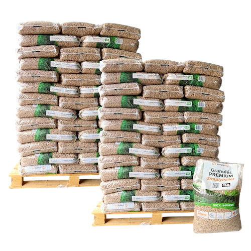 Premium-Holzpellets – 2 Paletten – 130 Säcke, 1950 kg