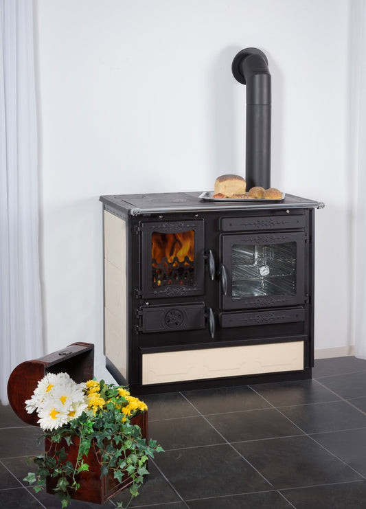 EEK A - Küchenofen Globe Fire Alhena Naturstein / Anschluss rechts EcoDesign