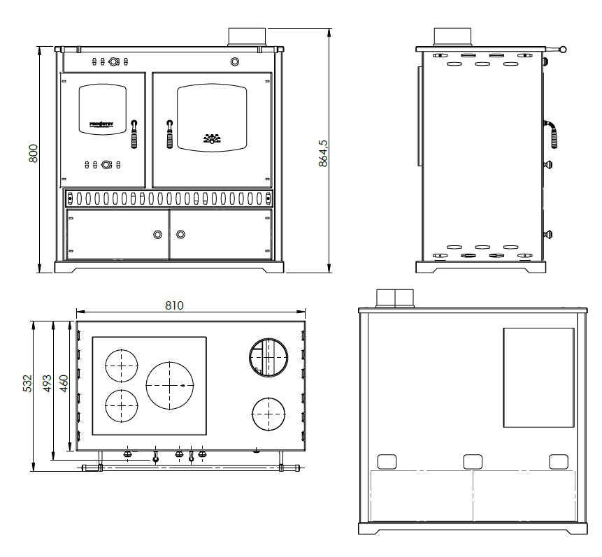 EEK A+ Küchenofen Holzherd ECO LUX INOX, Edelstahlbackfach, bordeaux, linke Version - 7,1 kW