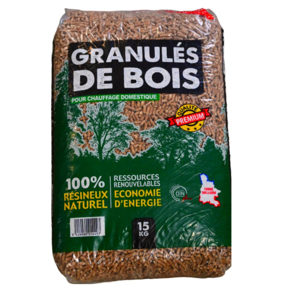 Palette mit Holzpellets, 66 Säcke ECOBOIS Premium-Pellets
