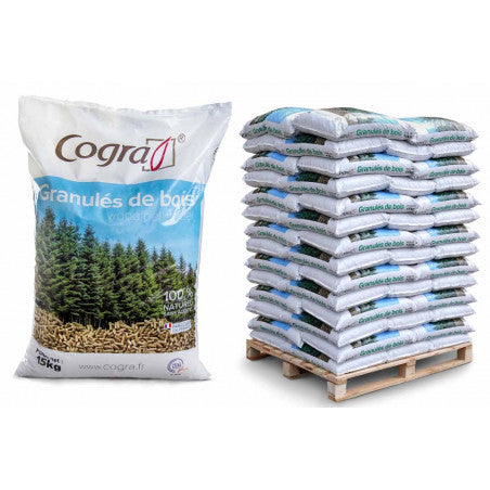 Palette de 70 Sacs COGRA de 15 kg soit 1.050 Tonne de Granulés de Bois DIN + Enlèvement FR30