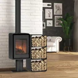 Poêle à bois Domino avec pied et range bûches 3 étages - 8,5 Kw