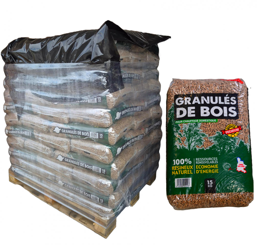 Palette mit Holzpellets, 66 Säcke ECOBOIS Premium-Pellets